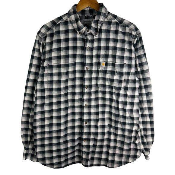 Carhartt Flannel Plaid Button Up Shirt Men's L Long Sleeve Check Work Relaxed - Picture 2 of 7